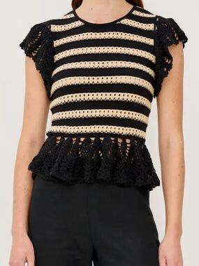 Rails Coen Top in Black and Oat NWT
